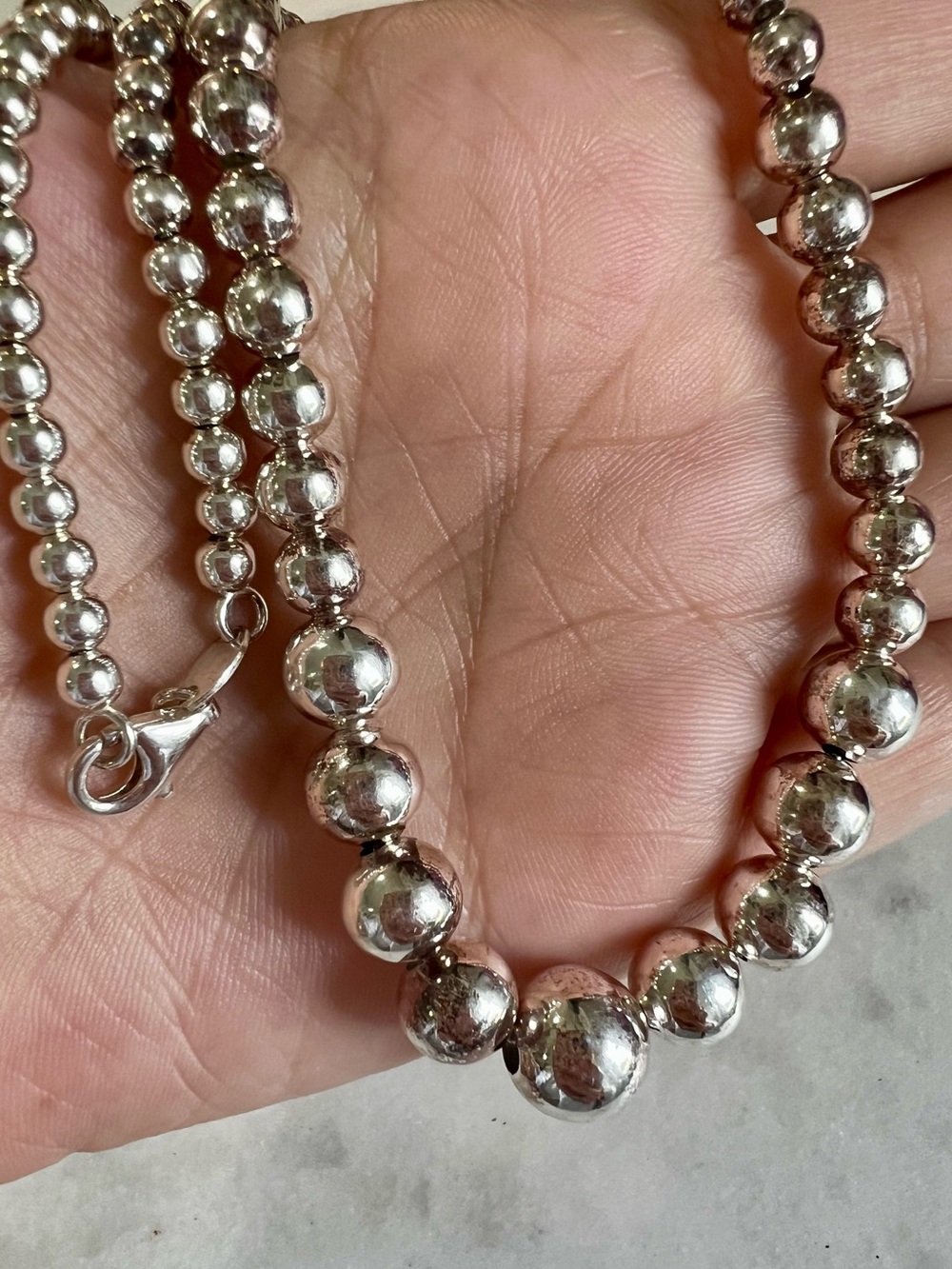 Vintage Dyadema Italy 925 Sterling Silver Graduated Bead Chain Necklace 18” 12g